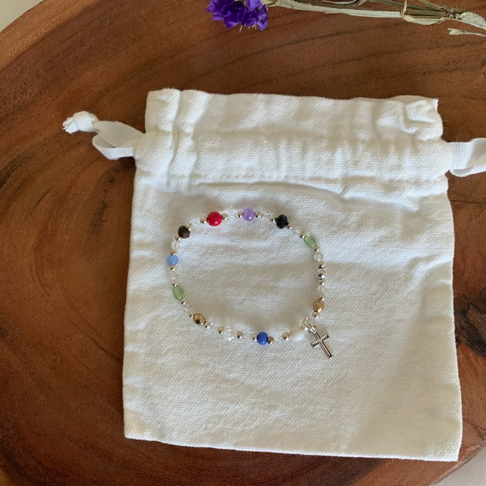 Colorful Beaded Bracelet with Cross Charm